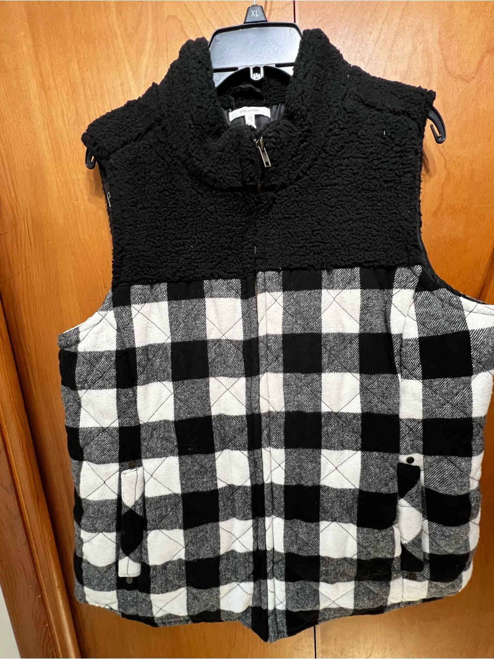 Maurice’s Black Buffalo Plaid Sherpa Block Vest
